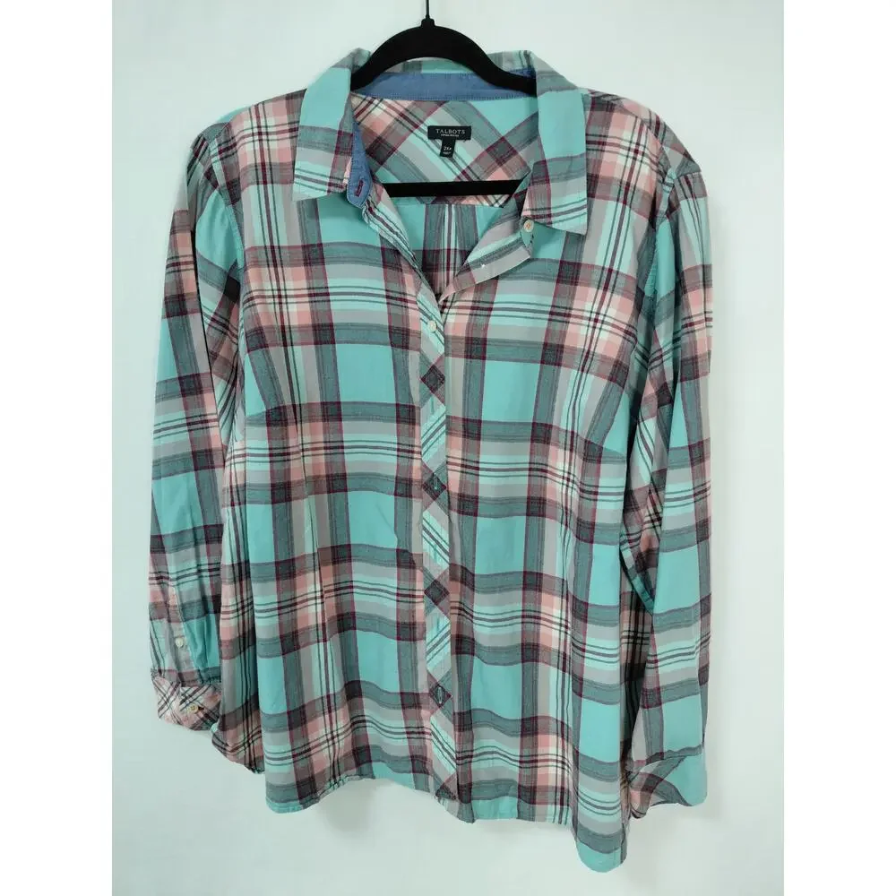 Talbots Multicolor Plaid Button-Front Button-Up Shirt Women Petite Size 2XP